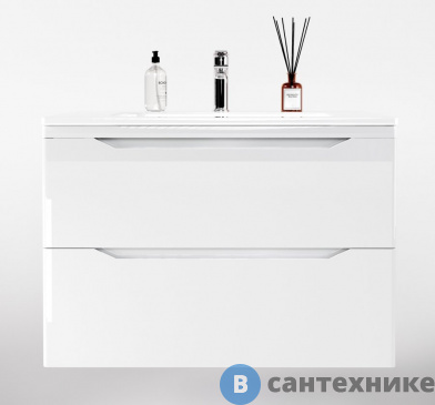 картинка Тумба под раковину Style line подвесная Марелла 80 (2 ящ.) Люкс антискрейтч белый глянец, PLUS (2000672543001)