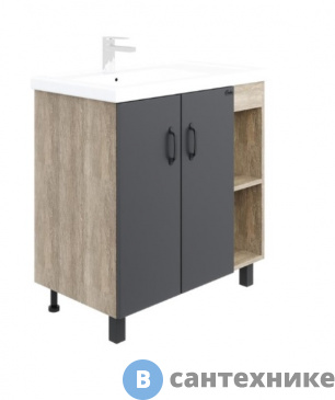 картинка Тумба с раковиной Onika ТИМБЕР 80.10 серый мат./ дуб сонома (правое крыло) (108046)
