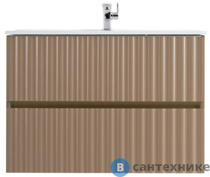 картинка Тумба под раковину Art & MAX ELEGANT AM-ELEGANT-600-2C-SO-CM-LED подвесная с двумя выкатными ящиками, с LED подсветкой ручек, капучино матовый, 570x469x550