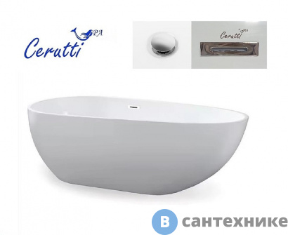 картинка Ванна акриловая Ceruttispa MIMI160 (1600x750x560) отдельностоящая, со сливом-переливом (CT11288)