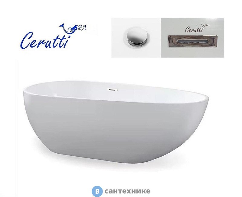 Ванна акриловая Ceruttispa MIMI160 (1600x750x560) отдельностоящая, со сливом-переливом (CT11288)