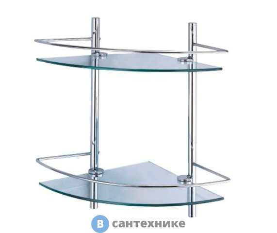 Полка WasserKRAFT K-3122 стеклянная двойная угловая металл, хромоникелевое покрытие, закаленное матовое стекло