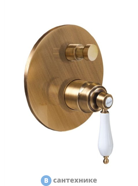 Смеситель Cezares APHRODITE-VDIM2-02-Bi встраиваемый, однорычажный для душа с переключателем, бронза, ручки белые