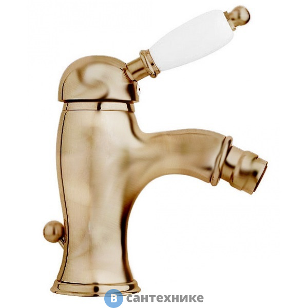 Смеситель Cezares ELITE-BSM1-02-Bi для биде однорычажный c донным клапаном, бронза, ручка белые