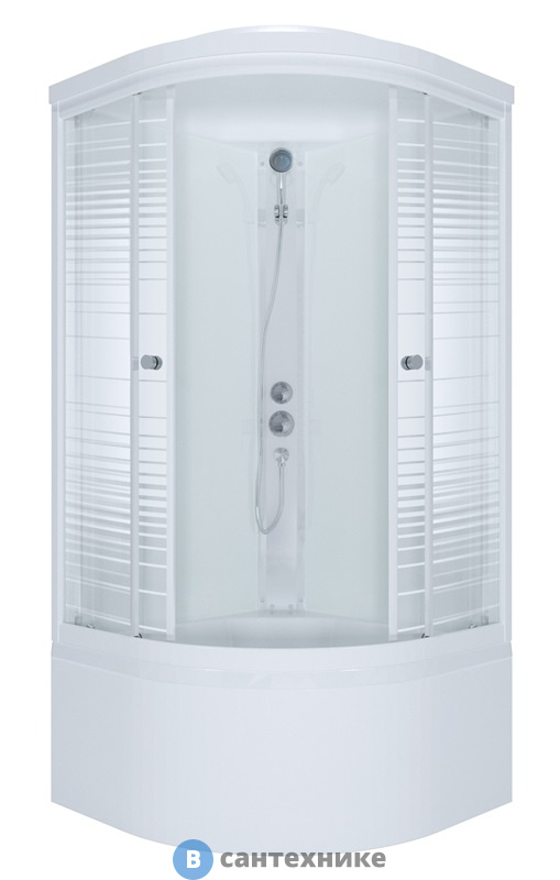 Душевая кабина Тритон Стандарт 90*90 Б 1/4 круга, глуб. подд., Аква, Полосы, Белый, ДН4 (DK155)