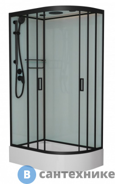 картинка Душевая кабина Frank F412/1L М Black левосторонняя средний поддон матовое стекло