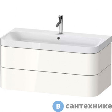картинка Тумба с умывальником Duravit Happy D.2 Plus подвесная 975х490х468 мм, с 1 отв под смесит, 2 ящика, белый глянцевый (HP4348O2222)