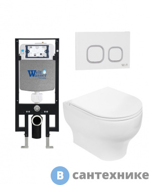 картинка Унитаз с инсталляцией WELTWASSER и кнопкой смыва (AMBERG 497 + ERLENBACH 004 GL-WT + AMBERG RD-WT)