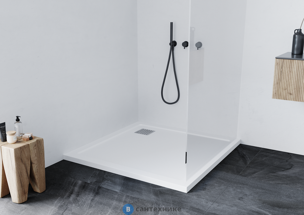 Душевой поддон Taliente PTA-ST-100Wstone 100х100 литьевой мрамор белый матовый