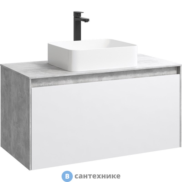 Тумба под умывальник Aqwella Mobi 100 подвесная, бетон светлый, без фасада (MOB0110BS)