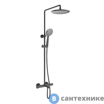 картинка Душевая стойка Vincea Desire VSFS-1D1TGM термостат с изливом, 25 см верх душ, вороненая сталь