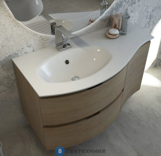 Раковина Cezares из искусственного мрамора, левостороняя 50153 Bianco (104x52)