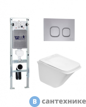 картинка Унитаз с инсталляцией WELTWASSER и кнопкой смыва (AMBERG 350 ST + ROTBACH 004 GL-WT + AMBERG RD-CR)