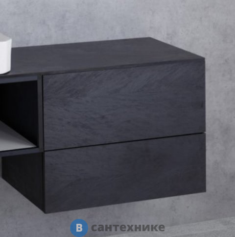 Тумба под раковину Cezares CADRO-70-2C-SO-NR-BLUM подвесная с двумя выкатными ящиками c механизмами PUSH (BLUM) и функцией плавного закрывания, без верхней крышки Nero (70х46х55)