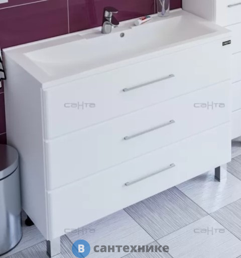 Тумба под раковину СанТа Омега-100 3ящ. напол. (Ум. Elen 100 литой мрамор) (207017)