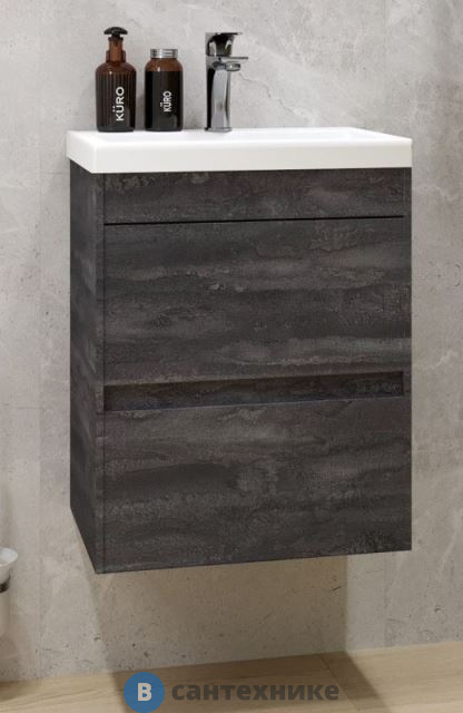 Тумба под раковину Art & MAX FAMILY-M Family-M-400-2C-SO-IS подвесная с двумя выкатными ящиками, Iron Stone, 400x350x550