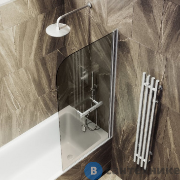 картинка Шторка для ванны поворотная на монопетле MaybahGlass 1400*600 Стекло 6 мм Бронза +Полотенцесушитель (MGV-777-5)