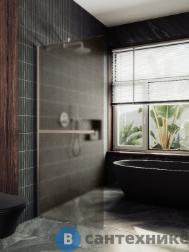 картинка Душевая перегородка в профиле MaybahGlass 1950*690 Стекло 8 мм Бронза матовая +Полотенцесушитель (MGD-722-5ш)