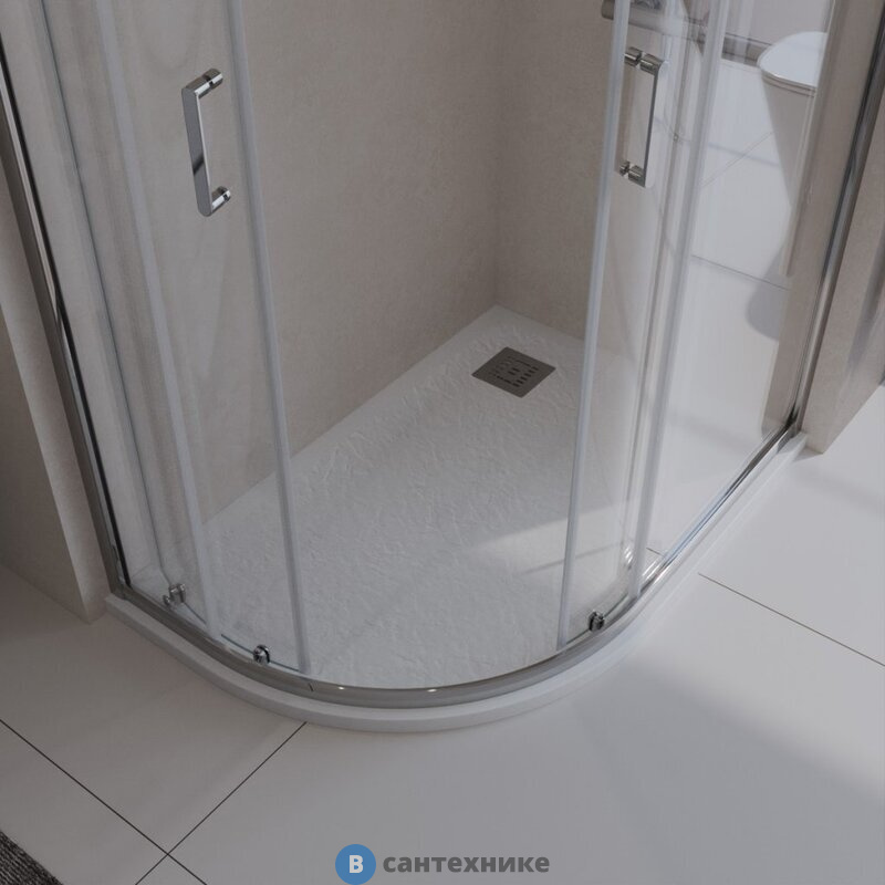 Душевой поддон BelBagno TRAY-MR-UNO-RH-120/90-550-35-W-R-CR из искусственного мрамора в комплекте с сифоном с декоративной накладкой (хром)