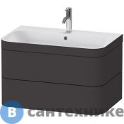 Тумба с раковиной Duravit HAPPY D.2 PLUS HP4637O8080 775х490х468 мм, 2 ящ, с 1 отв для смес, в компл.с сиф и донным клап, раковина bi-color, графит супермат
