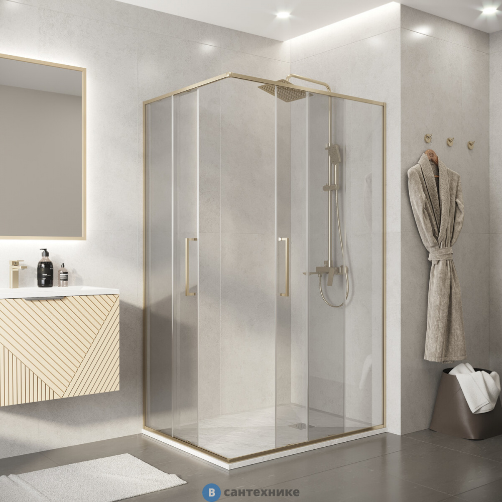 Душевое ограждение Niagara Nova NG-6436-1090SG (100х90х195) прямоугольник, золото сатин, двери раздвижные, стекло прозрачное