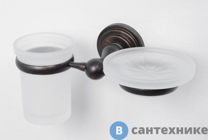 картинка Держатель стакана и мыльницы WasserKRAFT Isar K-7326 металл, матовое стекло, покрытие "темная бронза"