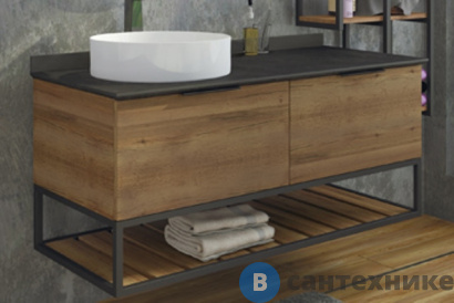 картинка Тумба Comforty Порто-120-1 дуб тёмно-коричневый с черной столешницей c раковиной COMFORTY 9110