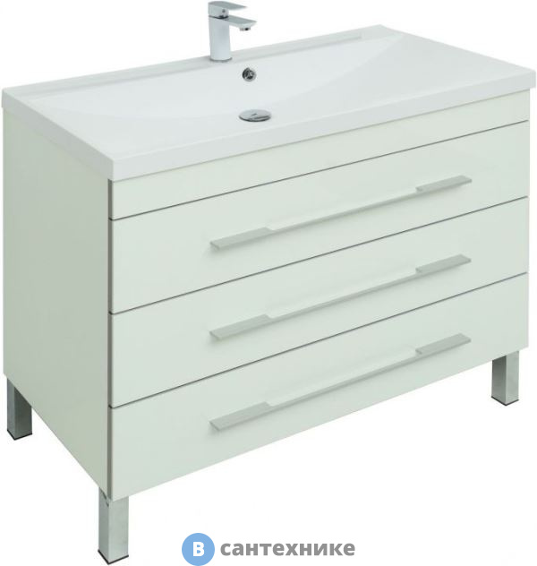 Тумба с раковиной Aquanet Верона 100 белый (напольная 3 ящика) (287663)
