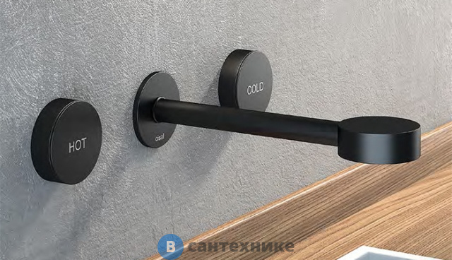 Смеситель CISAL Slim для раковины на 3 отверстия из стены, излив 185-200 мм, внешняя часть, чёрный матовый (SM01351040), без внутренней части