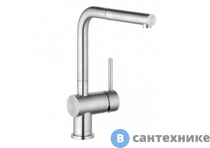 картинка Смеситель Kludi L STEEL 45851F877 однорычажный для кухни, выдвижной душ, нержавеющая неполированная сталь