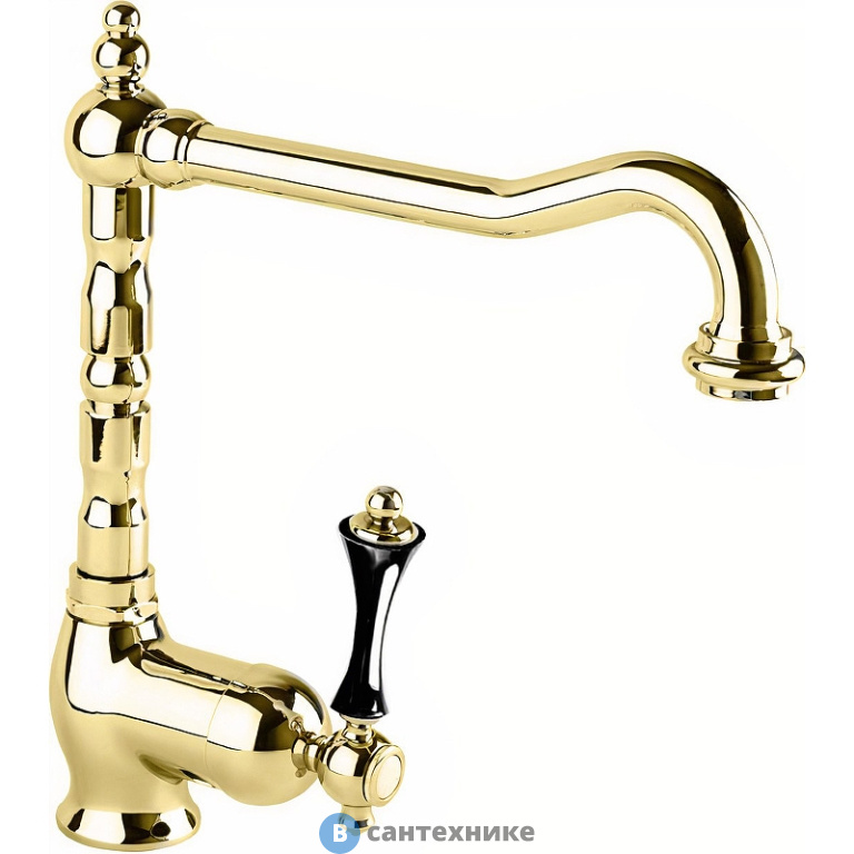 Смеситель Cezares MARGOT-LLM2-03/24-N кухонный однорычажный, золото, ручка чёрная