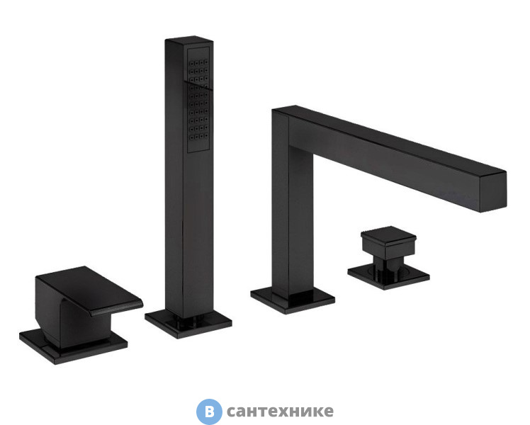Смеситель Cezares PORTA-BVDM4-NOP на борт ванны с выдвижным душем и переключателем, чёрный матовый