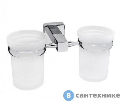 картинка Подстаканник двойной WasserKRAFT Lippe K-6528D стеклянный металл, хромоникелевое покрытие, матовое стекло