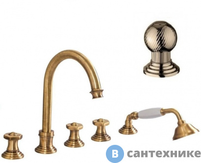 картинка Смеситель Cezares APHRODITE-BVD-02-M на борт ванны с выдвижным душем и переключателем, бронза, ручки Шар