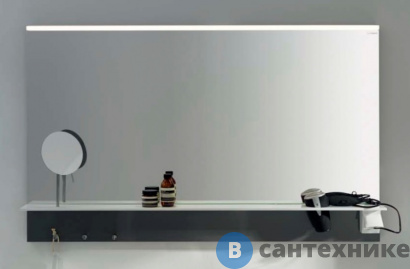картинка Зеркало BURGBAD Eqio с полкой, светодиод подсв.1200х769х150 мм, выкл сбоку справа, 3 крючка, держ для фена справа. серый F2010 (SEZQ120F2010)