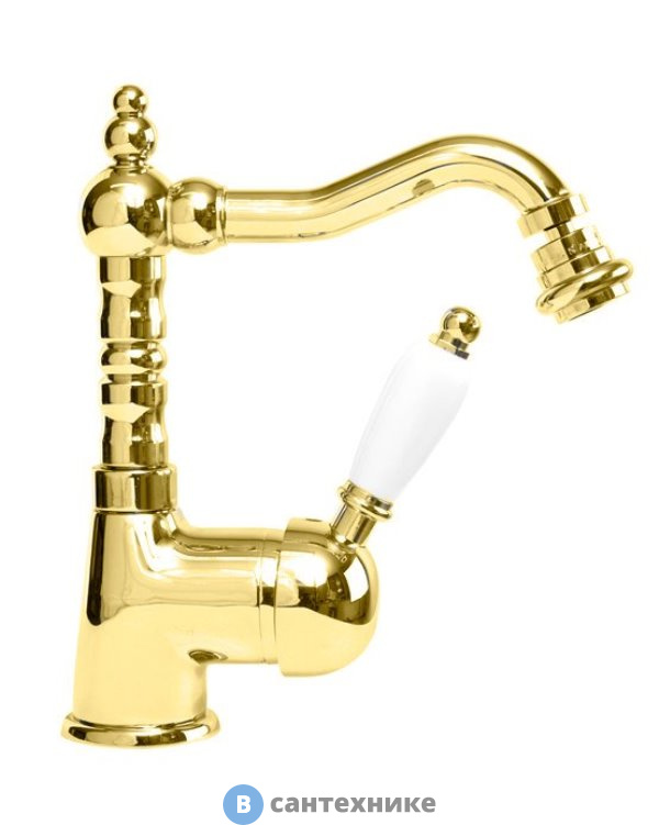 Смеситель Cezares ELITE-BSM2-03/24-Bi для биде однорычажный c донным клапаном, золото, ручка белые