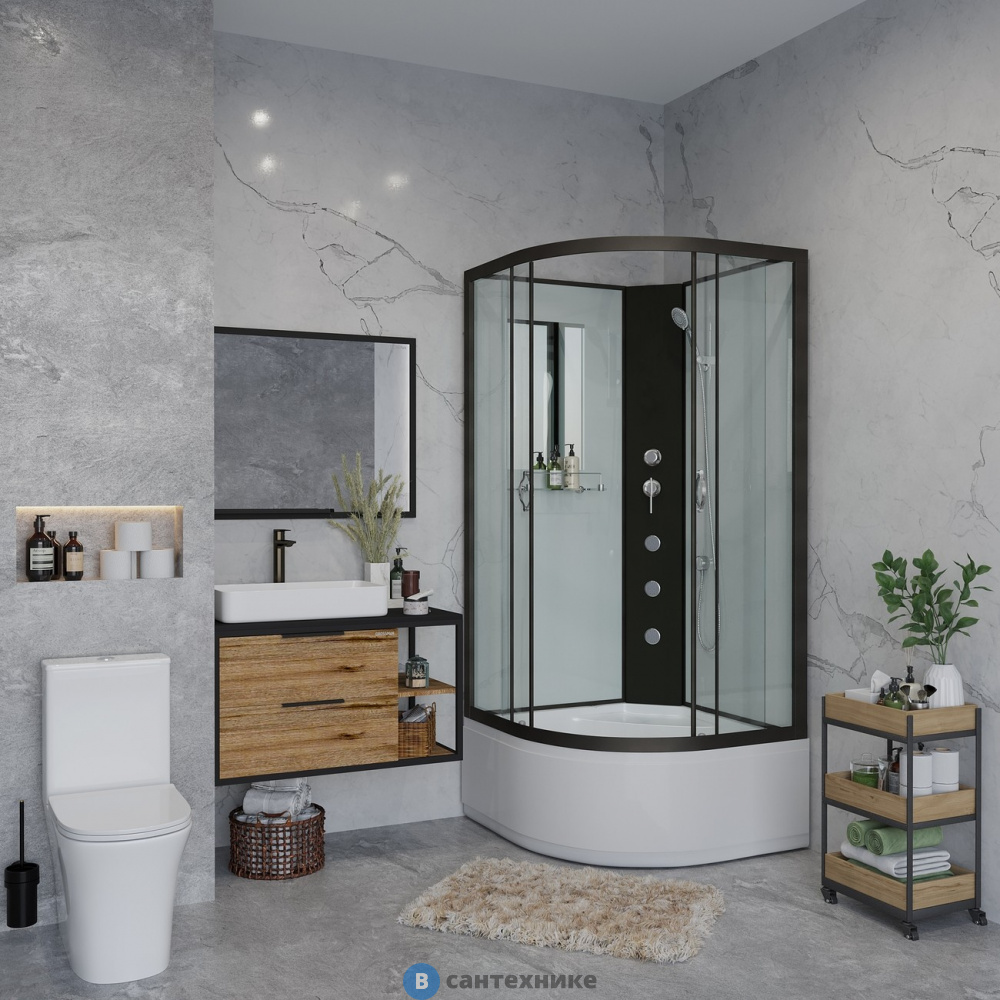 Душевая кабина Niagara NG-6709-14BKG (1000х1000х2000) высокий поддон (45см), стекло прозрачное, черные профиля