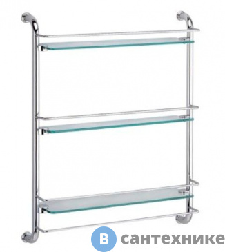 картинка Полка WasserKRAFT K-2033 стеклянная тройная металл, хромоникелевое покрытие, закаленное матовое стекло