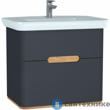 картинка Тумба с раковиной Vitra Sento 60836 с 2 ящиками, 80 см, с LED подсветкой, матовый антрацит (без ножек)