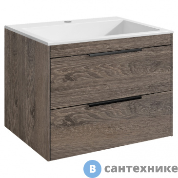 картинка Тумба под раковину Vincea Chiara 2D 600 подвесная, 2 выкатных ящика soft-close, R.Oak (VMC-2C2600RO)