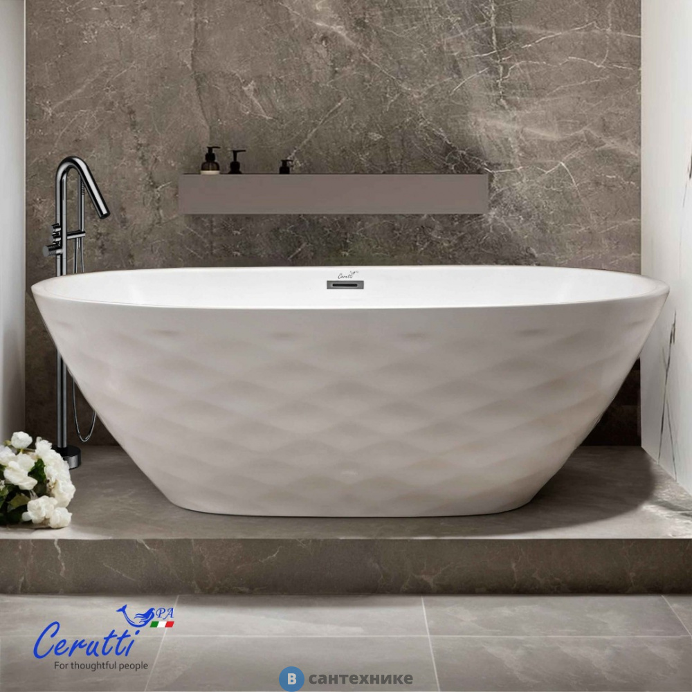 Ванна акриловая Ceruttispa TONIA170 (1700x750х600) отдельностоящая, со сливом-переливом (CT11230)