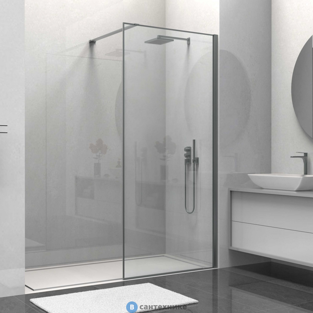 Душевая перегородка Vincea Walk-In VSW-1HS900CLGM, 900*2000, вороненая сталь, стекло прозрачное