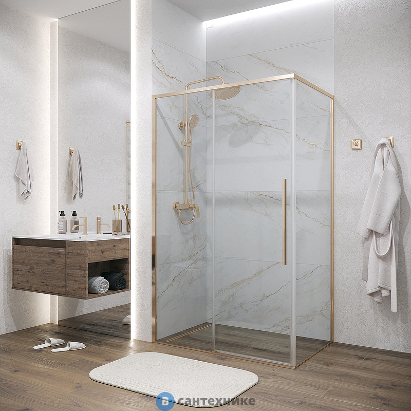Душевое ограждение Grossman Galaxy (140х100х195) раздвижная, золото сатин, стекло прозрачное (120.K33.01.1410.32.00)