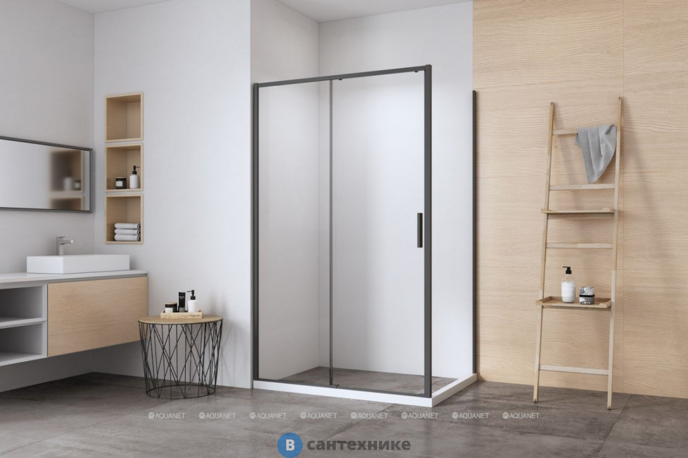 Душевой уголок Aquanet Pleasure Evo 100x100 AE65-100x100-BT профиль черный, прозрачное стекло (346123)