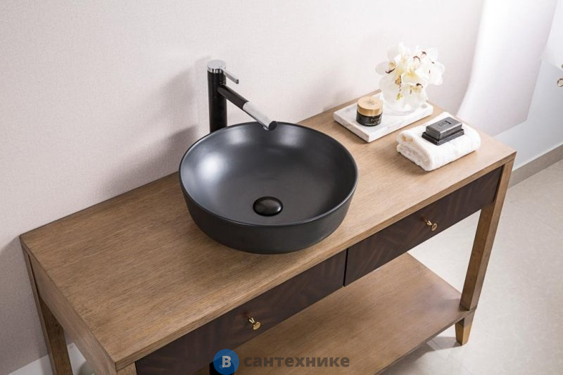 Раковина BelBagno BB1315-H301 накладная керамическая, круглая, чёрная матовая 410x410x130