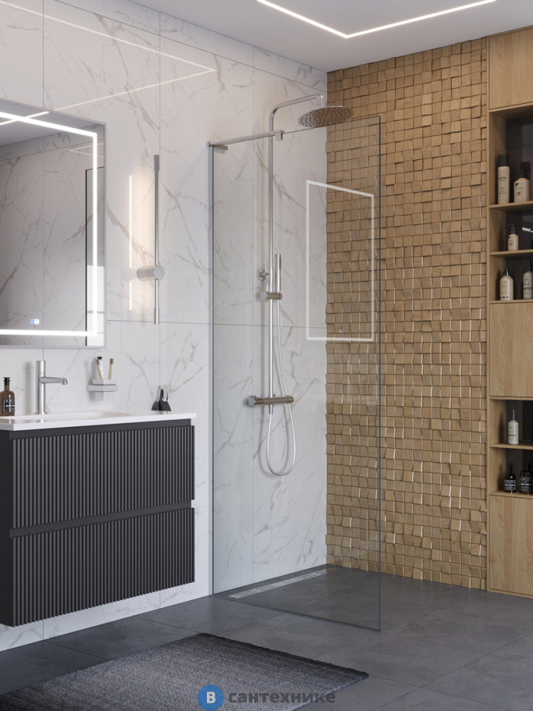 Душевая перегородка BelBagno UNO-L-1-TB-80-C-Cr универсальная с односторонним входом, стекло прозрачное, профиль хром, 800x2000 мм