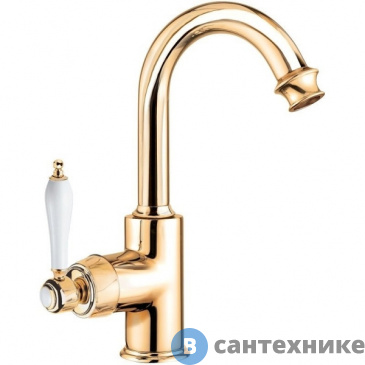 картинка Смеситель Cezares APHRODITE-LS2-03/24-Bi на раковину с донным клапаном, золото 24 карат, ручки белые