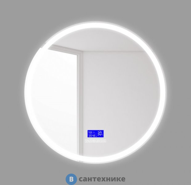 Зеркало BelBagno SPC-RNG-800-LED-TCH-RAD с встроенным светильником, сенсорным выключателем, bluetooth, цифровым термометром, радио (800x30)