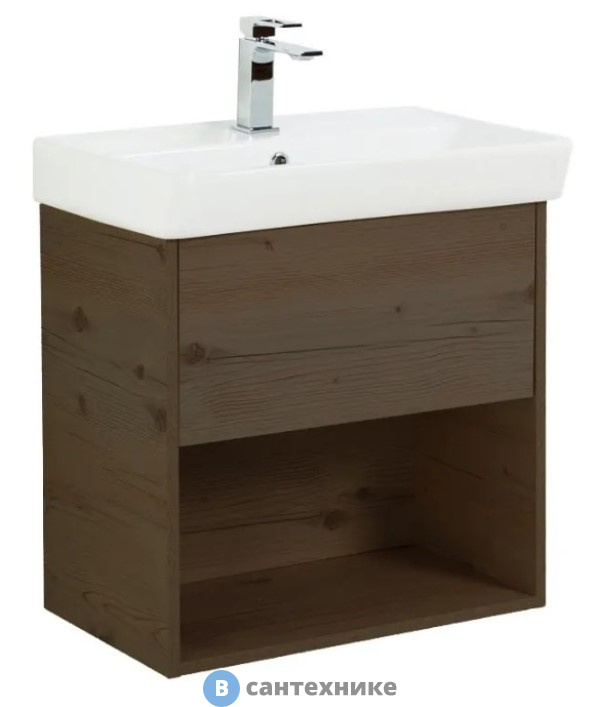 Тумба под раковину BelBagno NEON подвесная с одним выкатным ящиком, с доводчиками, Rovere Scuro, 472x346x550, NEON-500-1C-SO-RS