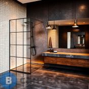 Душевая перегородка Loranto CS-W02B-90 90x200 Walk-in, стекло лофт клетка, стекло 8 мм, кронштейн 70-120 см, профиль черный матовый